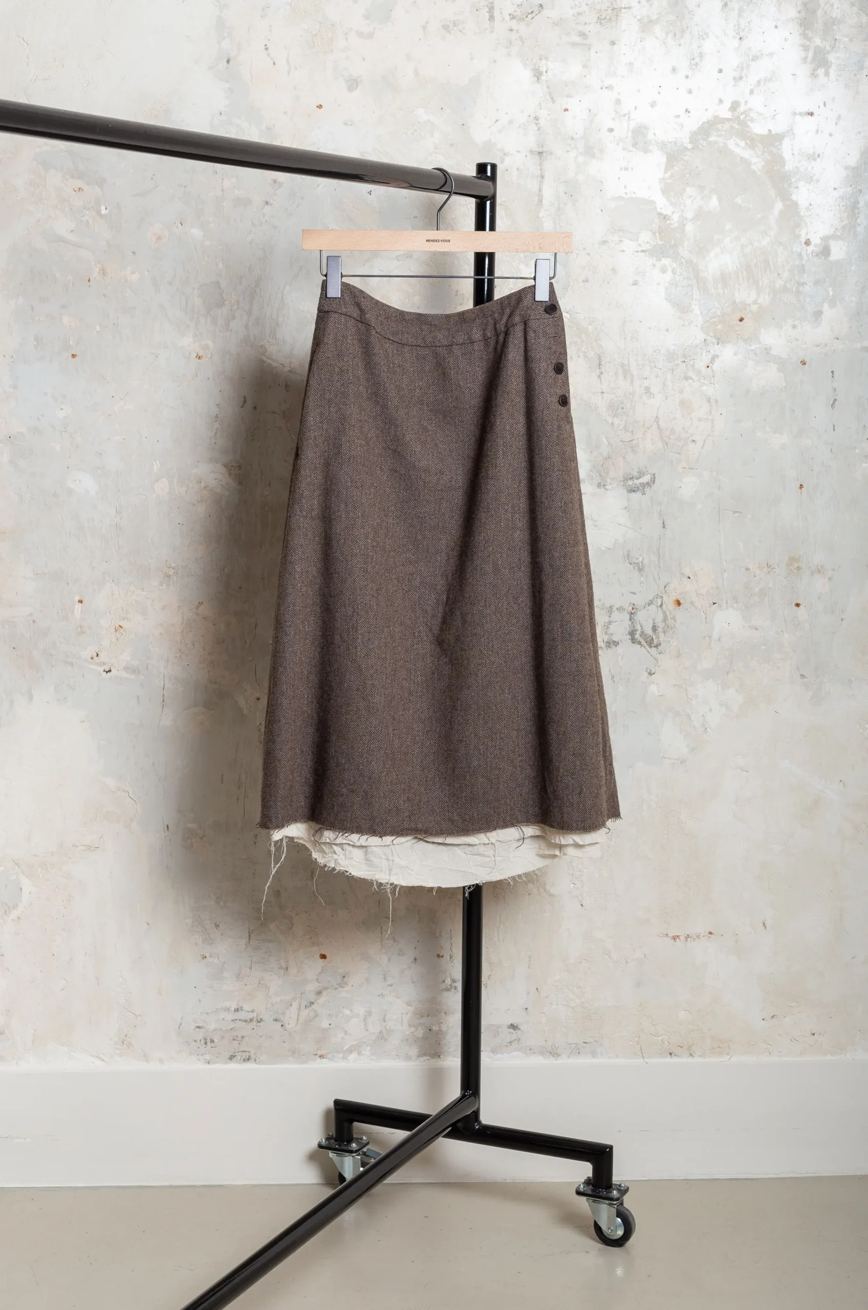 Pas De Calais - ECO WOOL Herringbone Semi Flared Skirt 13-50-7382 - Beige