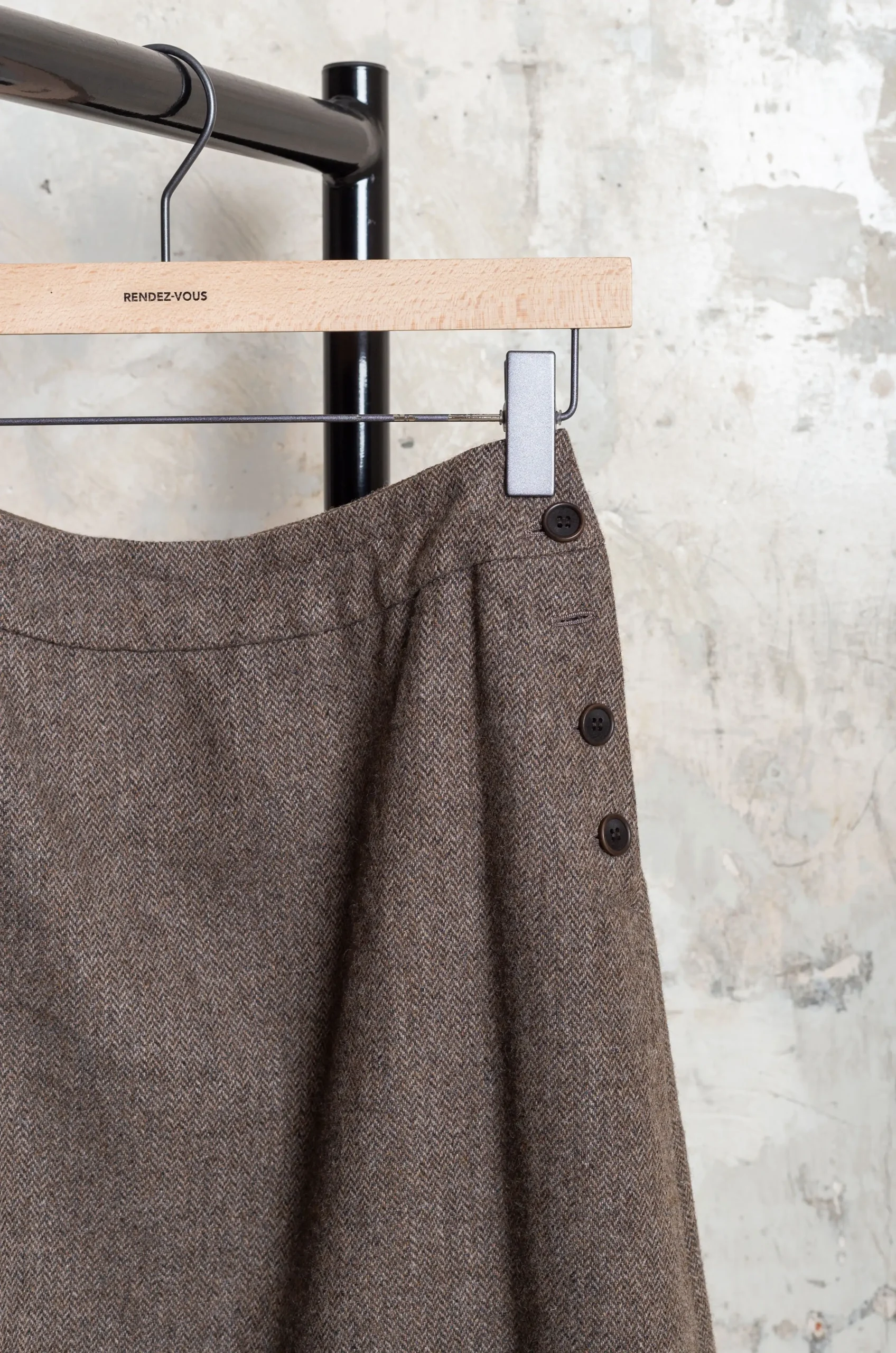 Pas De Calais - ECO WOOL Herringbone Semi Flared Skirt 13-50-7382 - Beige