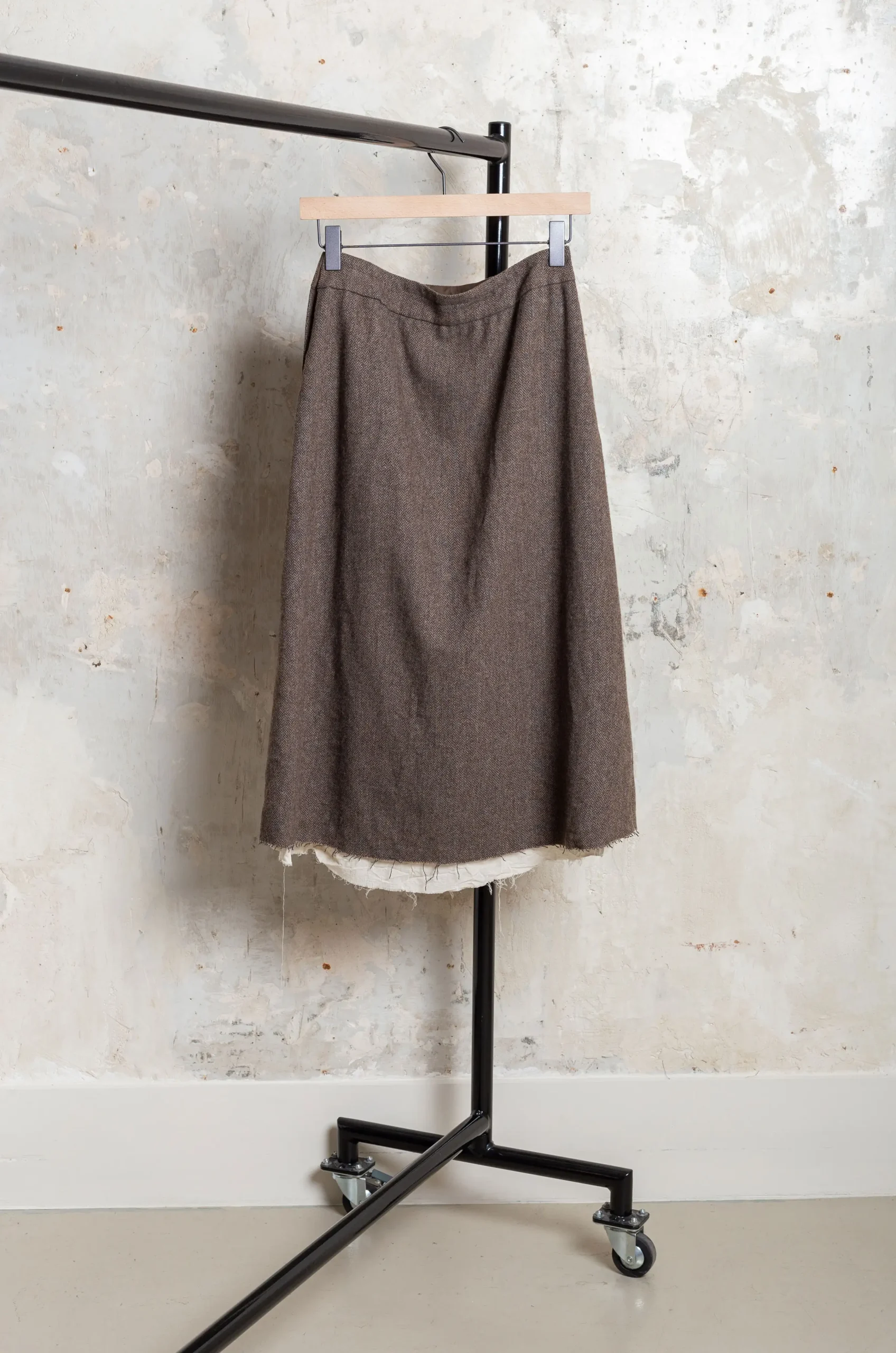 Pas De Calais - ECO WOOL Herringbone Semi Flared Skirt 13-50-7382 - Beige