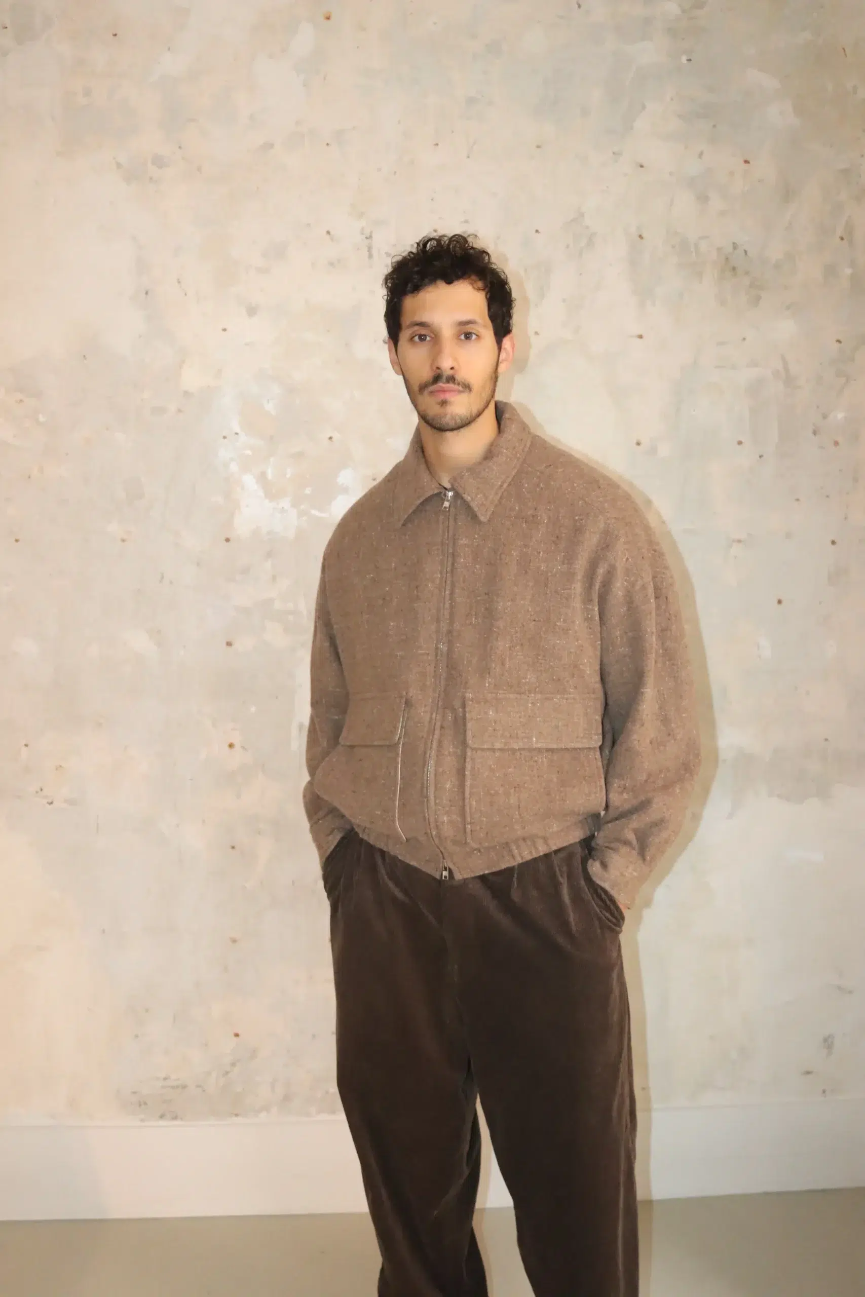 Evan Kinori - Zip Jacket Two Undyed Wool Tweed - Dark Beige