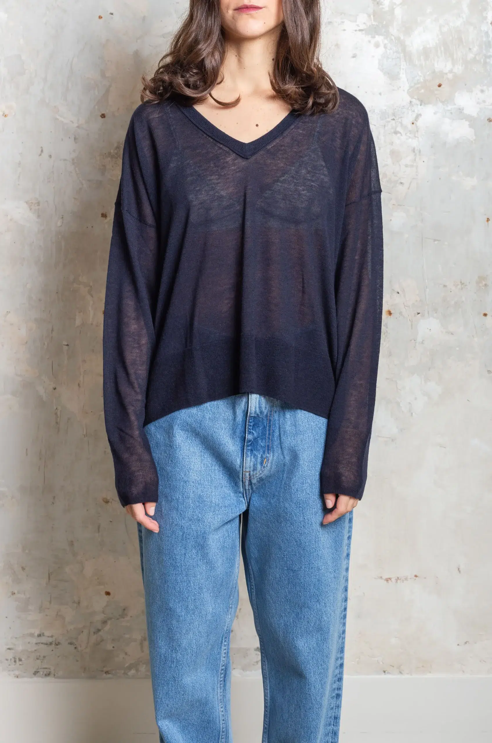 C.T. Plage - Ladies v-neck longsleeve pullover CT24305N-75 - B.NAVY