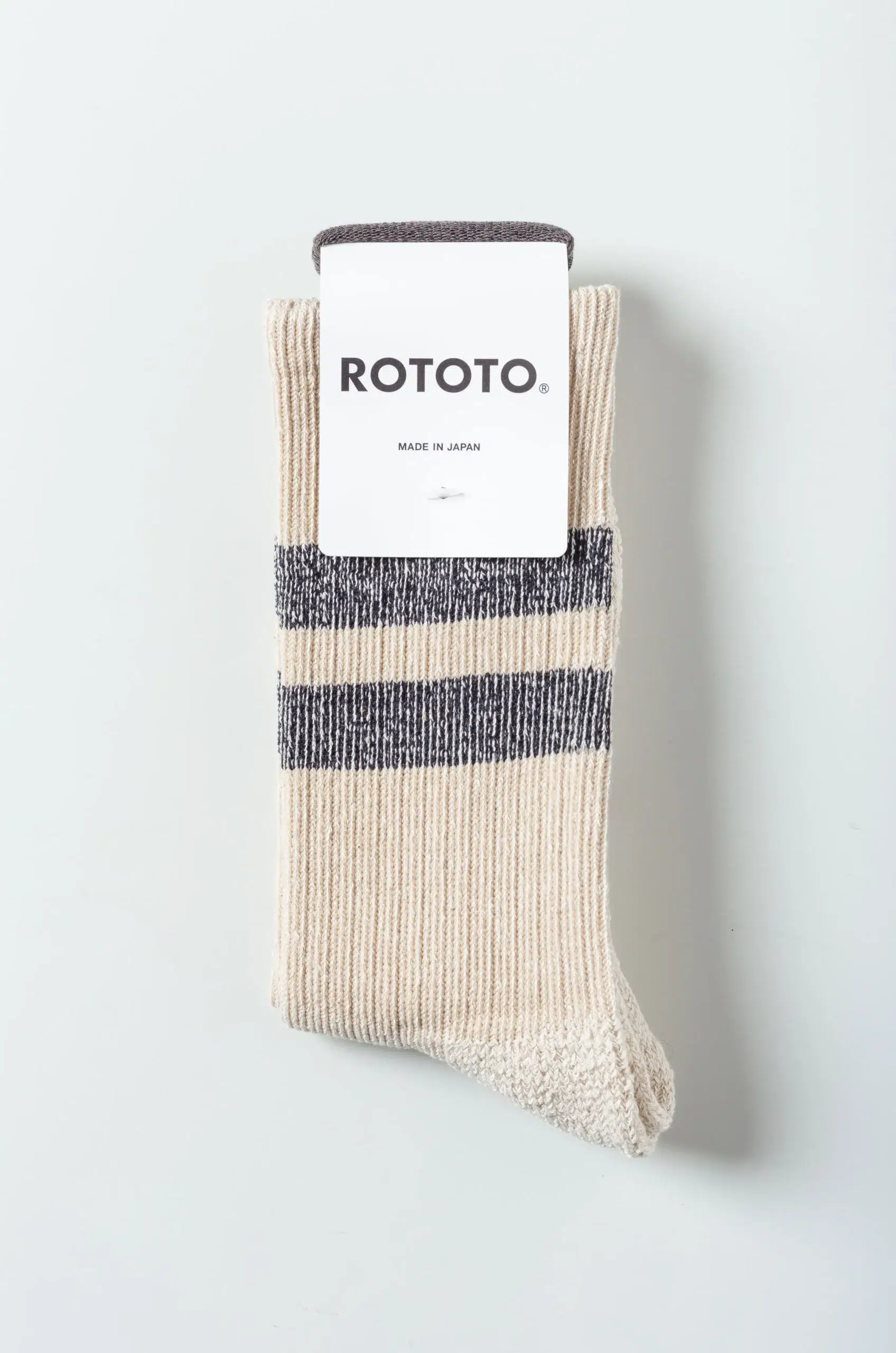 Rototo - PILE STRIPE MARL SOCKS R1589 - BEIGE/BLACK