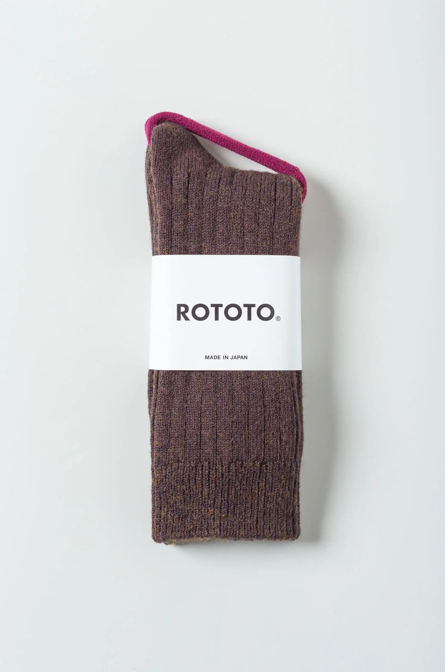 Rototo - Cotton Wool Ribbed Crew Socks R1327 - D.Brown
