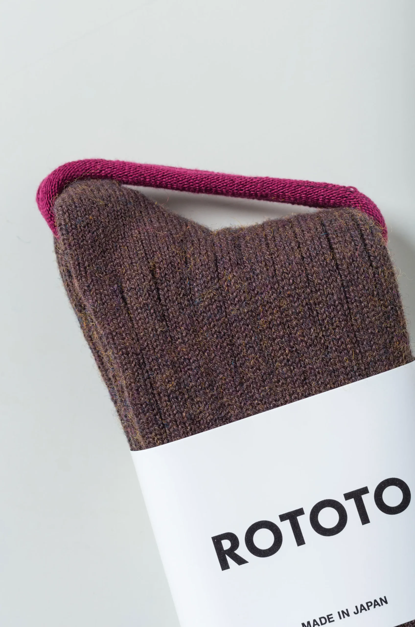 Rototo - Cotton Wool Ribbed Crew Socks R1327 - D.Brown