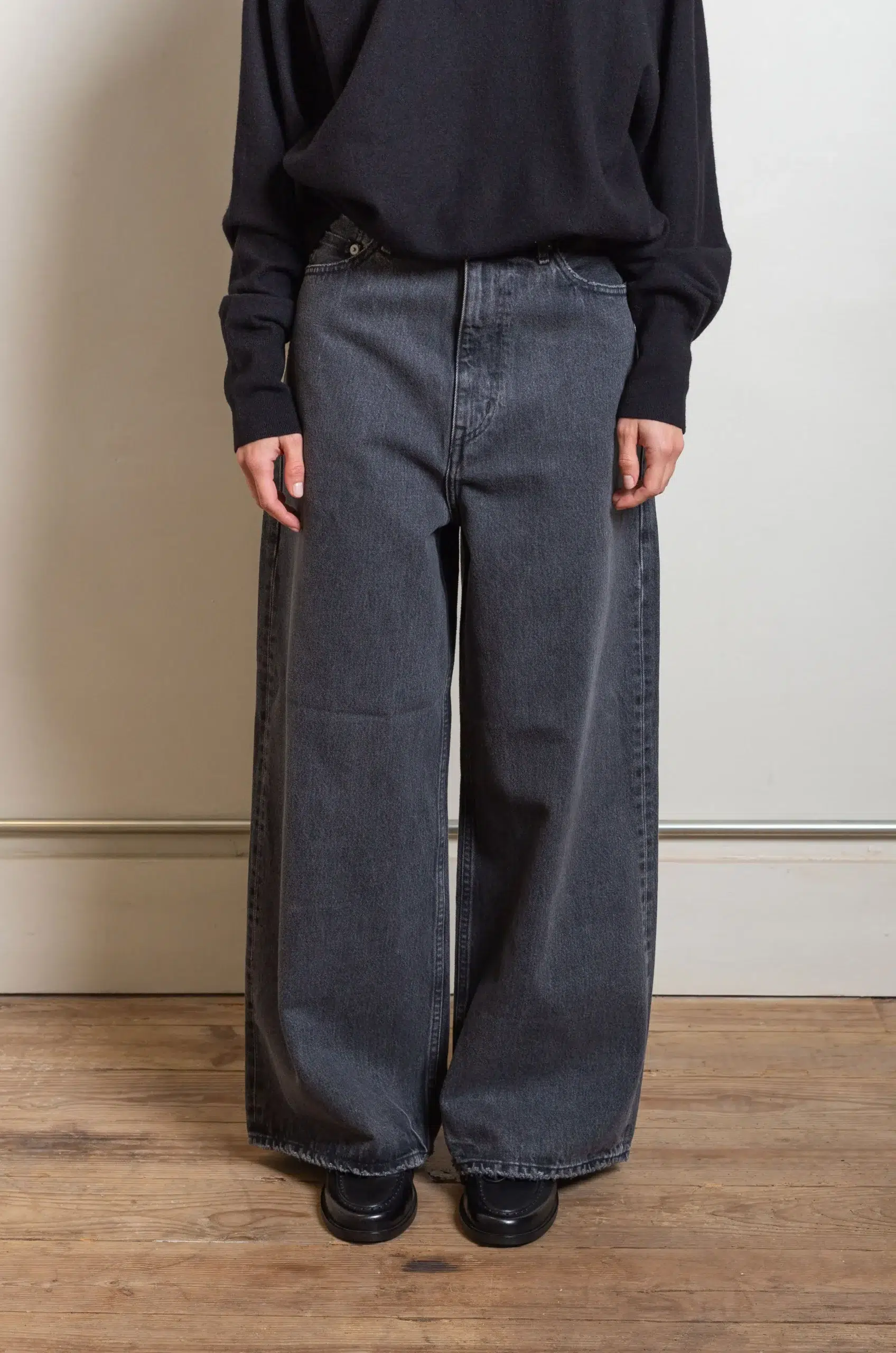 Ylève - 13.5oz DENIM HIGH WAIST WIDE - CHARCOAL