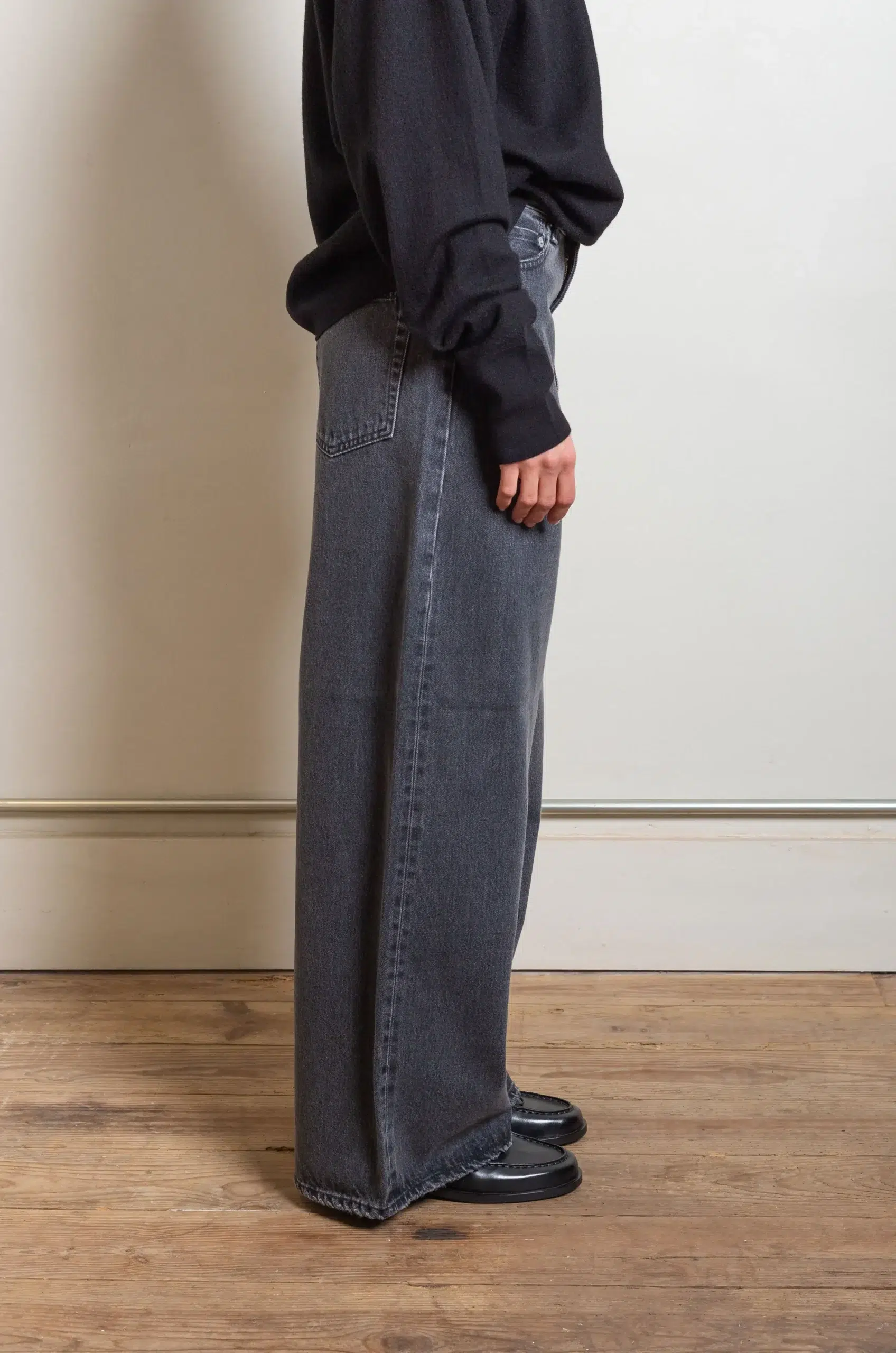 Ylève - 13.5oz DENIM HIGH WAIST WIDE - CHARCOAL