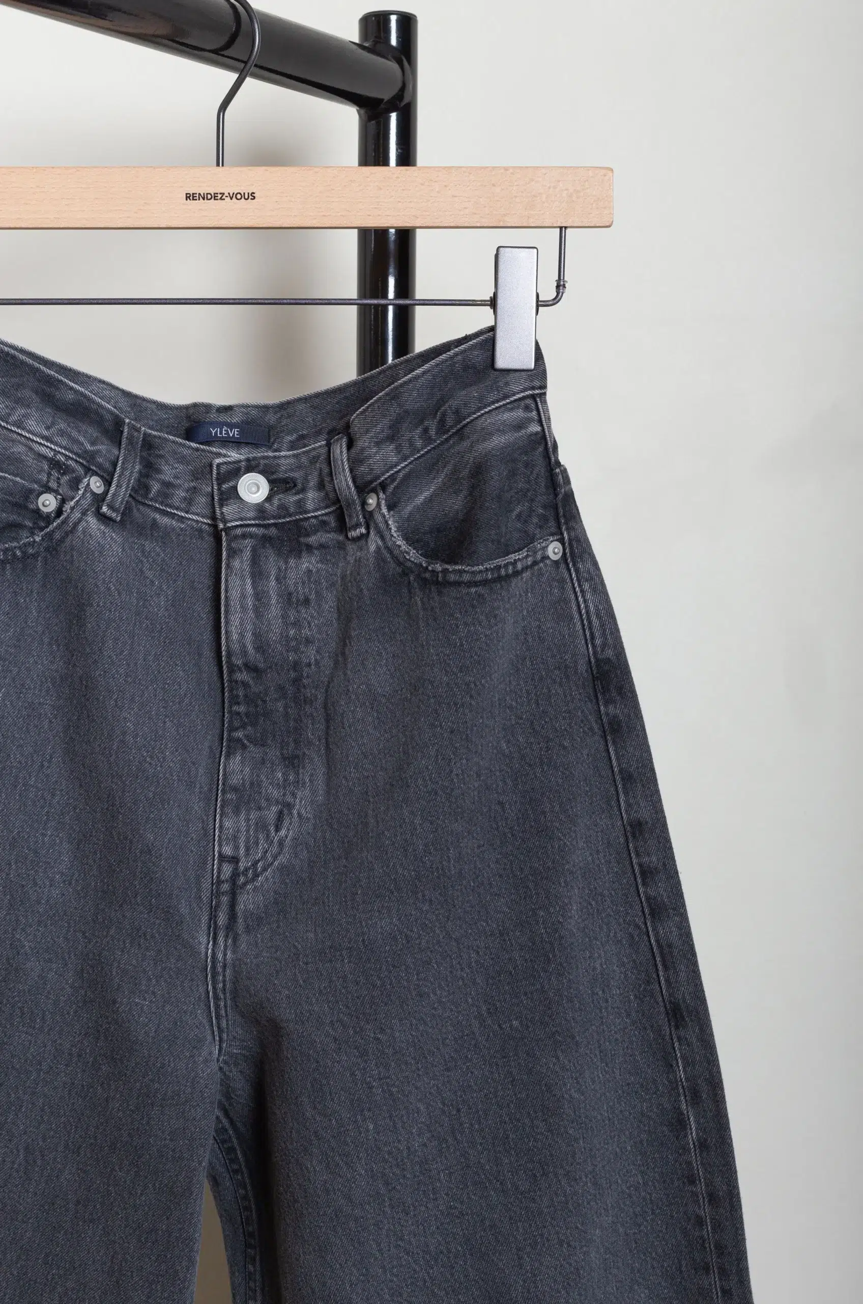 Ylève - 13.5oz DENIM HIGH WAIST WIDE - CHARCOAL